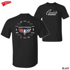 Chevrolet Camaro SS Z28 RS T-Shirt, Classic Engine 350 396 302 327 Heritage Muscle Car Graphic Tee for Chevy Fans