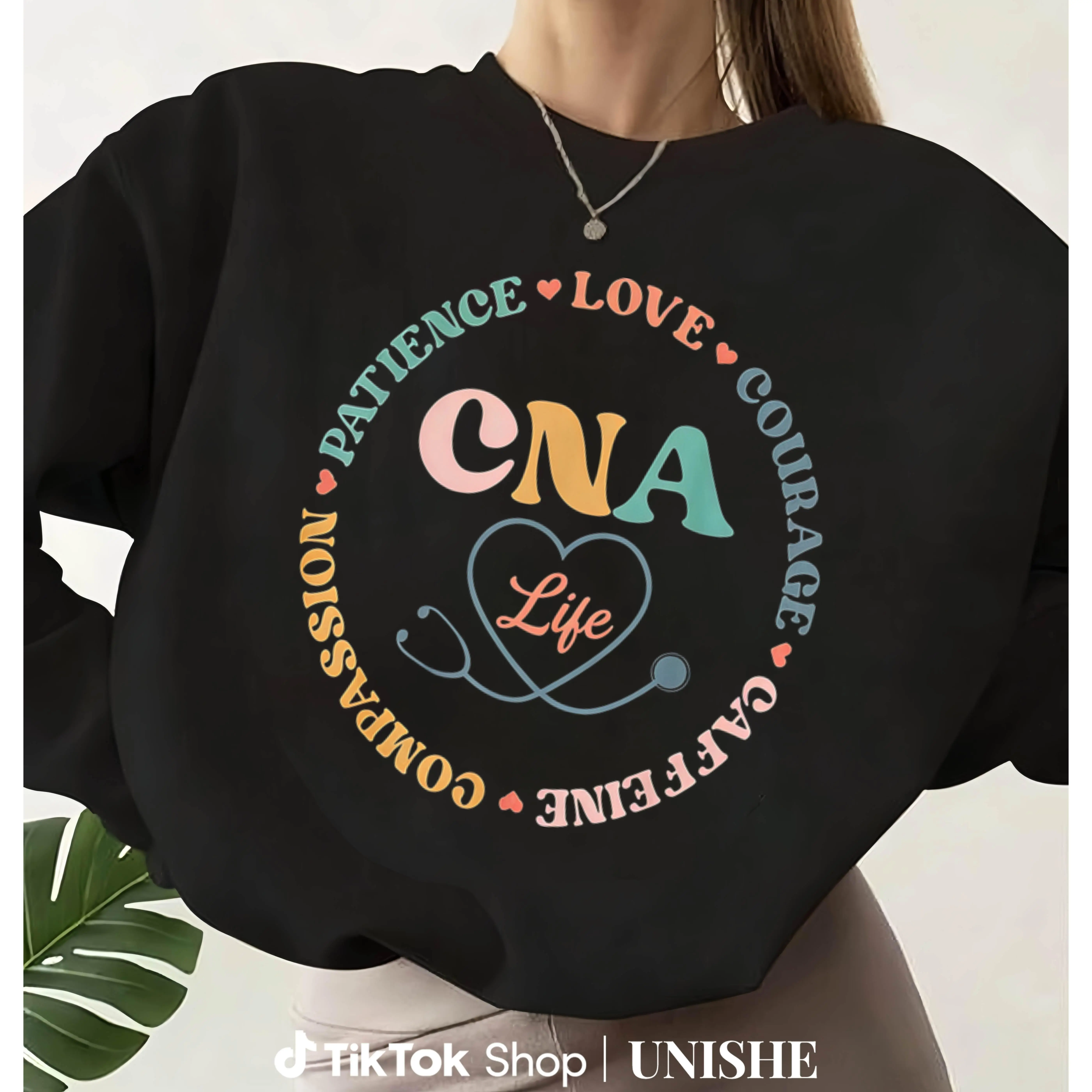 Female Certified Nursing Assistant (CNA) Life Polyester Soft Fabric Long-Sleeve Pull-On Pullover Tops - Casual All-Seasons Sports Sweatshirt with Prints, Sports & Outdoor Clothing