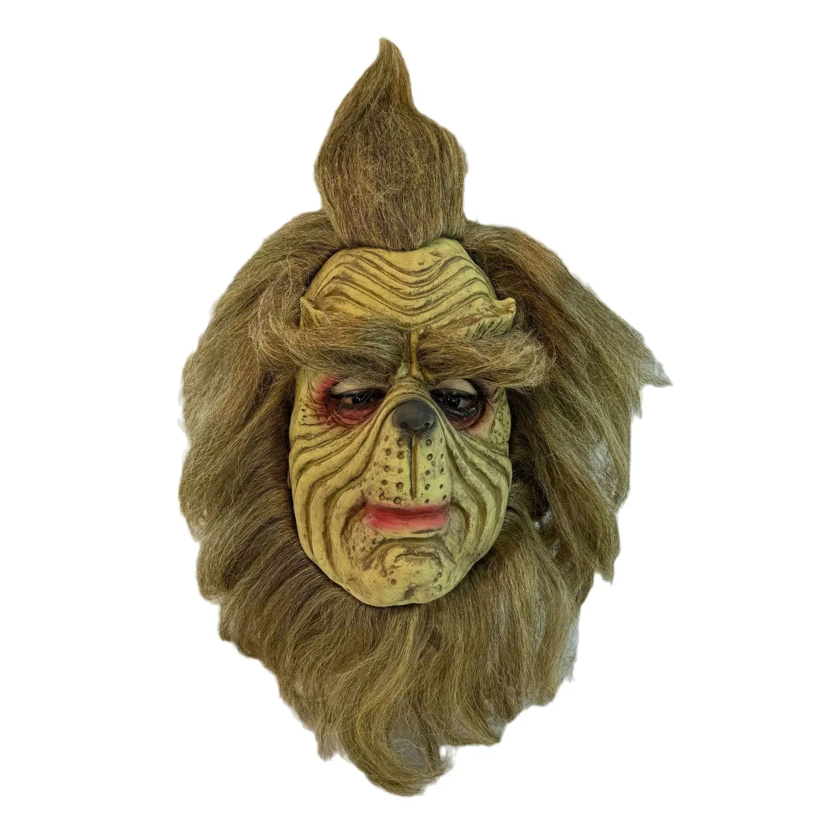 Grinch-Inspired Novelty Latex Mask with Wild Fur Trim, Oversized Humorous Horror Cosplay Props for Holiday & Christmas, Comfortable, Party, Single Mask, Soft Latex, Lightweight Wear, Breathable, 3D Contoured Face Covering Masks & Accessories