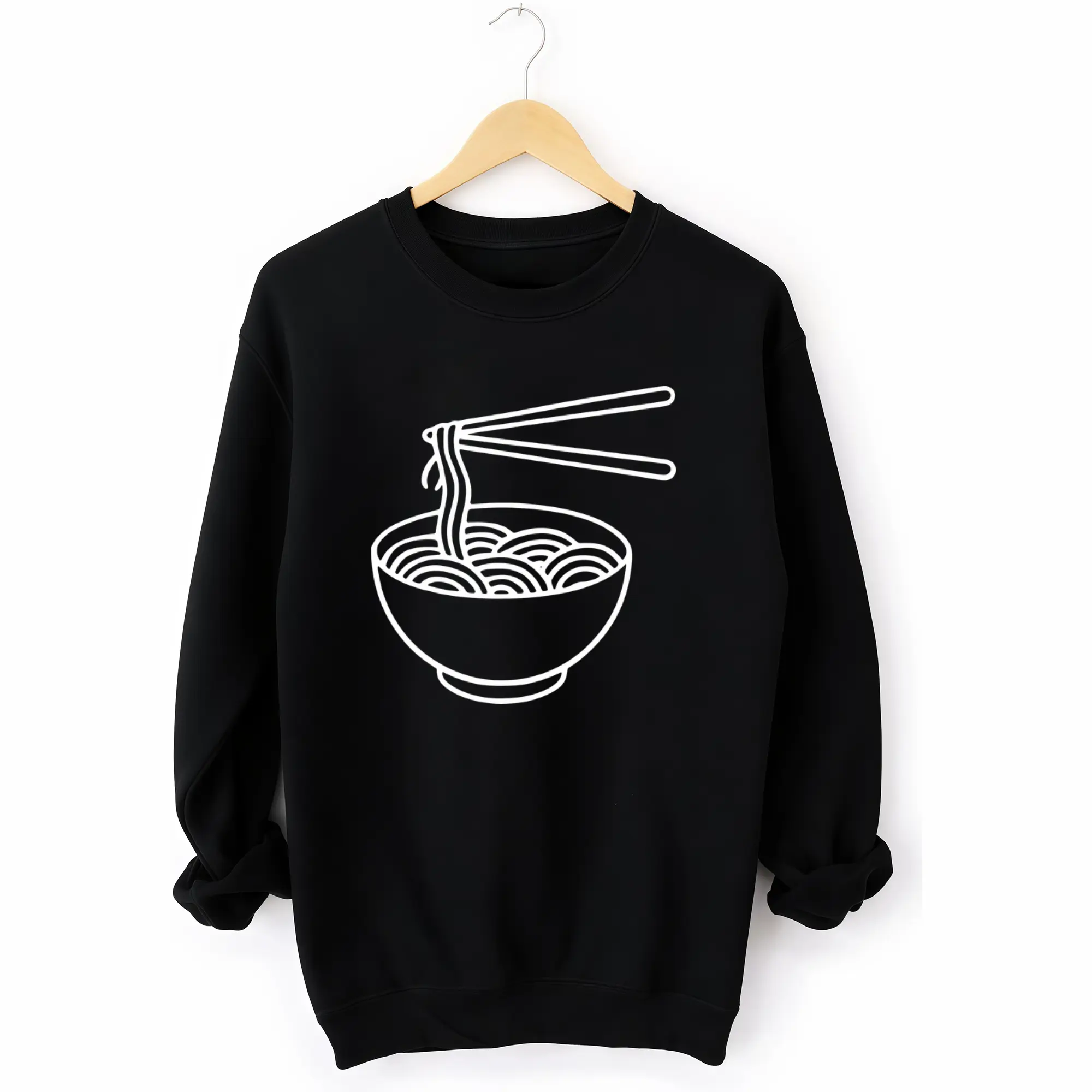 Cozy Long Sleeve Sweatshirt Featuring Minimalist Japanese Ramen Noodles Line Art Design Fabrics Hoodie