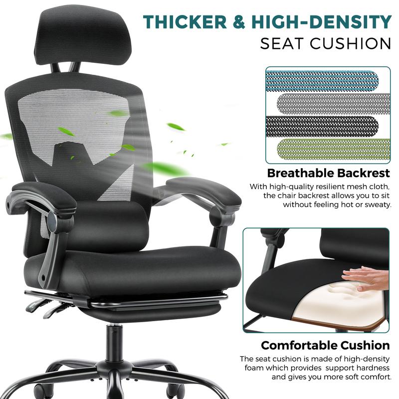 Sweet Furniture Ergonomic Office Chair with Foot Rest and Adjustable Headrest, Mesh Swivel Rolling Task Chair, Height Adjustable, Office Gifts