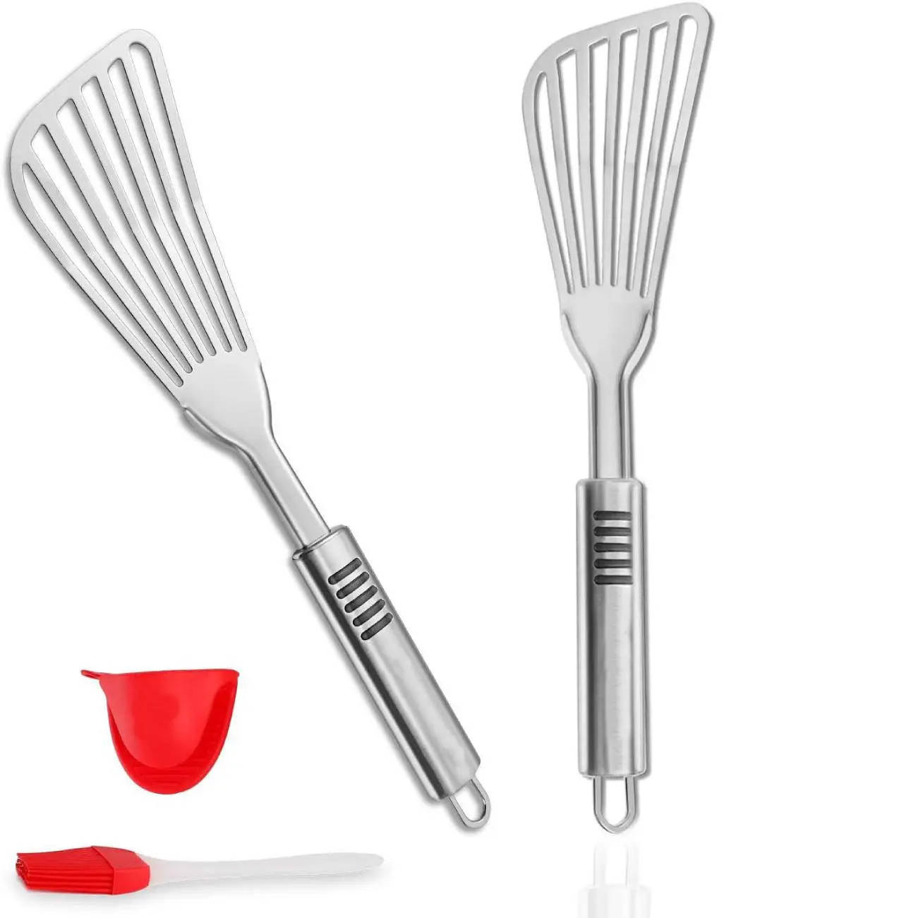 Set of 2 Stainless Steel Fish Spatulas- Rust-Resistant Stainless Steel,Designed for Draining,Featuring a Sturdy Blade for Flipping, Ideal for Cooking, Frying, Non-Slip Handle, And Grilling ﻿,summerwins