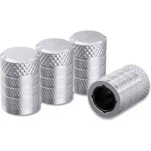 Tire Valve Stem Caps Silver 4 pcs Pack Anodized Aluminum Corrosion Resistant Universal Covers for Cars Trucks Motorcycles SUVs and Bikes