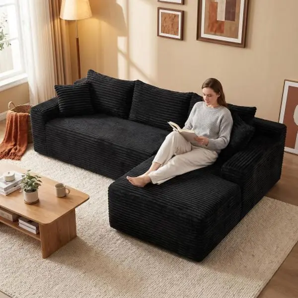 96" Modular Sectional Sofa Cloud Couch with L-Shape Chaise,Modern Minimalist Upholstered Cloud Couches for Living Room Bedroom,Deep Seat Corner Couch,No Assembly Required