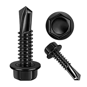 100 count 410 Stainless Steel #8X5/8 Self Tapping Screws for Metal, Self Drilling Screws Assortment Kit, Black Oxide. (HEX #8X5/8)