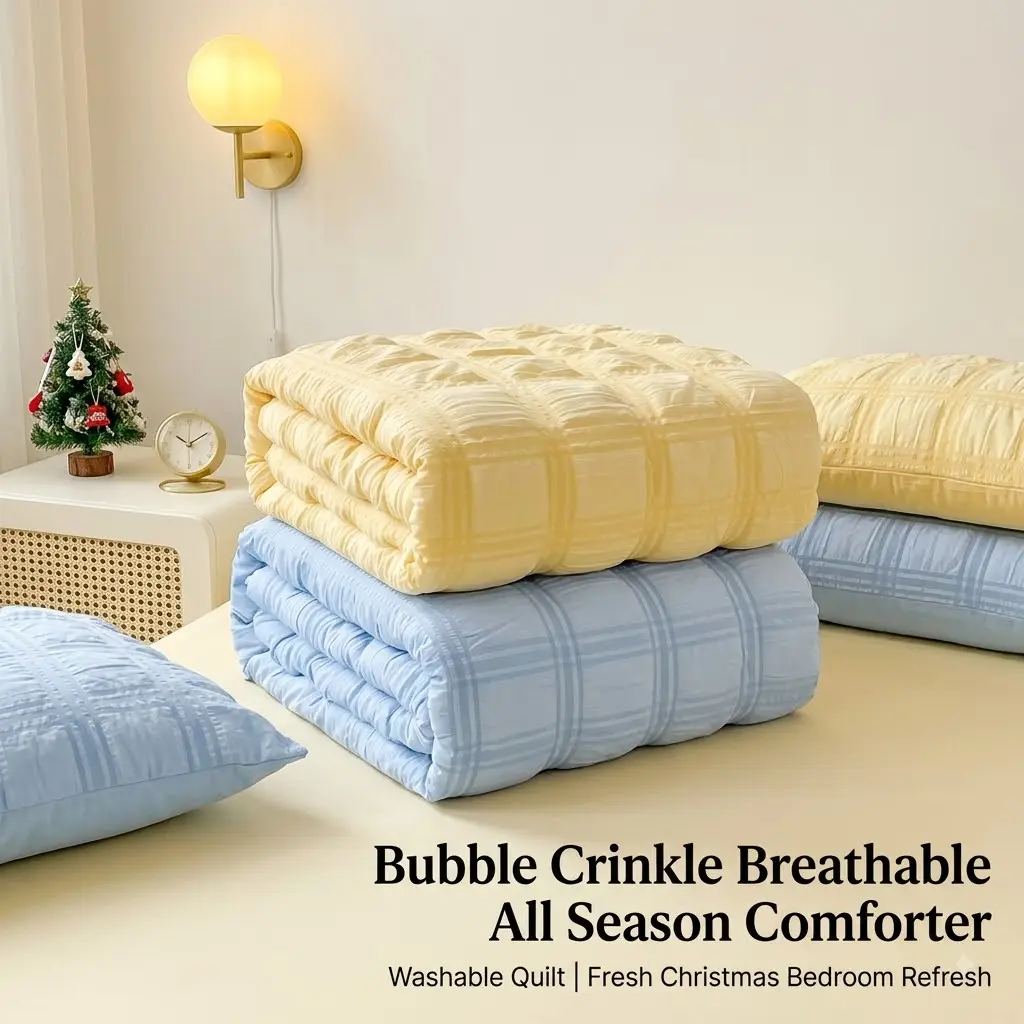 Seersucker Summer Quilt Bubble Jacquard Summer Quilt Lightweight Wrinkle Textured Comforter Soft Breathable Thin Bed Quilt Cozy Decorative Bedding For Bedroom All Season sohochic
