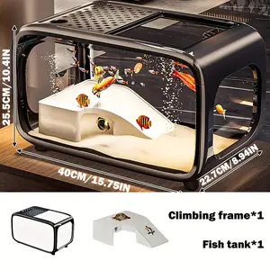 2026 Rectangular PVC Fish Tank, Modern Panoramic Aquarium, Transparent Base Design, Large Capacity Freshwater Saltwater Dual Use, Durable Home Decor