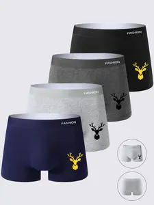 4-Pack Men's Underwear Set, Soft Comfortable Health Boxers, Minimalist Style Trunks, All-Season Fitted Animal Solid Pattern