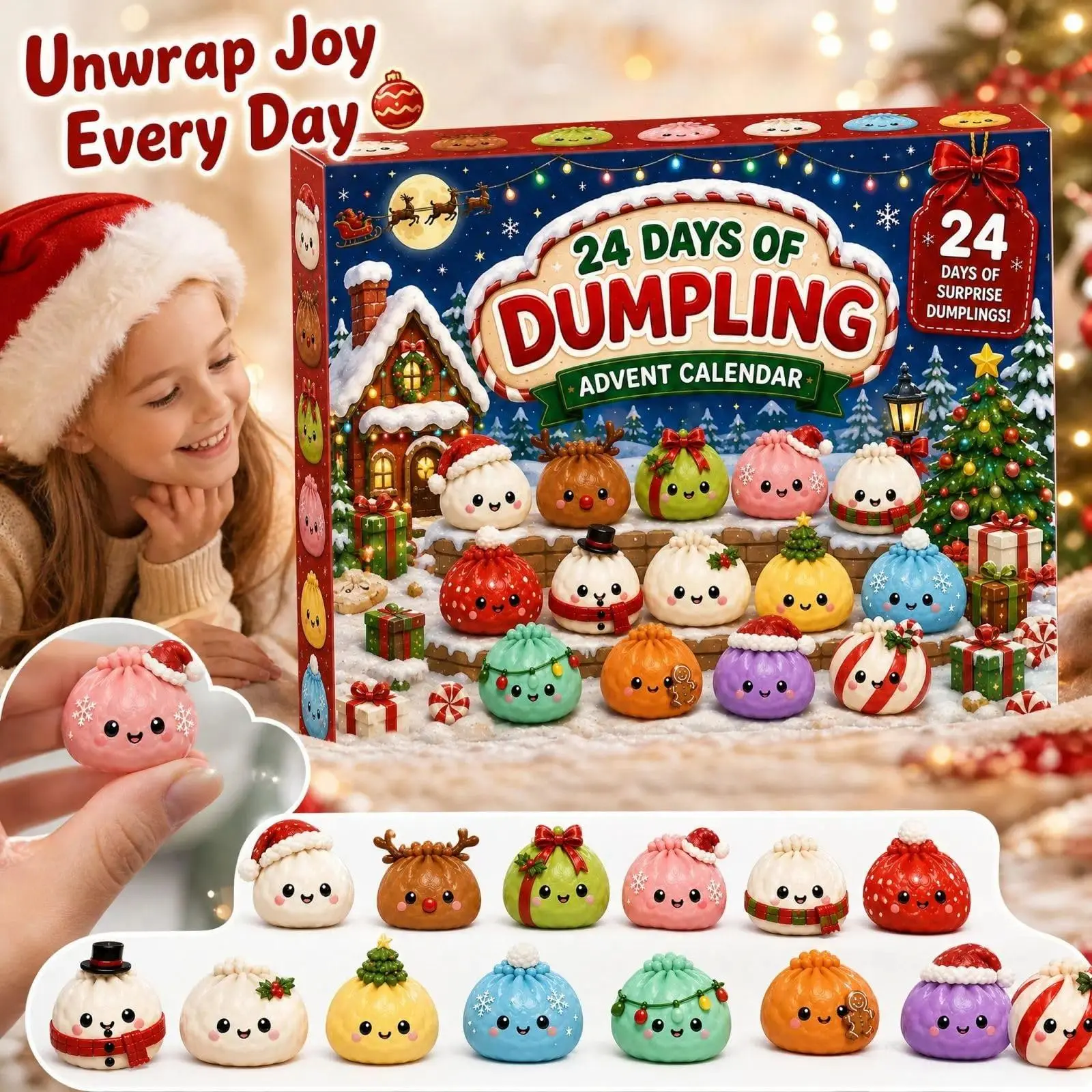 Christmas Mini Squishies Advent Calendar 2026, 24-Day Holiday Countdown Fidget Stress Relief Set, Cute Dumpling Squeeze Figures for Indoor Recreation, Stocking Stuffers, Xmas Party Favors, Small Surprise Gifts for Kids Teens Adults