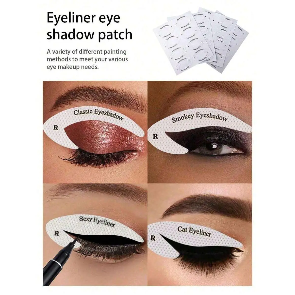 Eye Makeup Sticker Templates Cosmetic Multi-Pack - 32 Pieces on 4 Sheets, 4 Designs Including Western-Style Eyeliner, Eyebrow Shaping Tools, Easy-Application Beauty & Personal Care Makeup Accessory