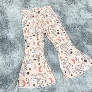 Toddler Girl Bell Bottom Jeans with Highland Cow Pattern for Winter - Baby Western Fashion