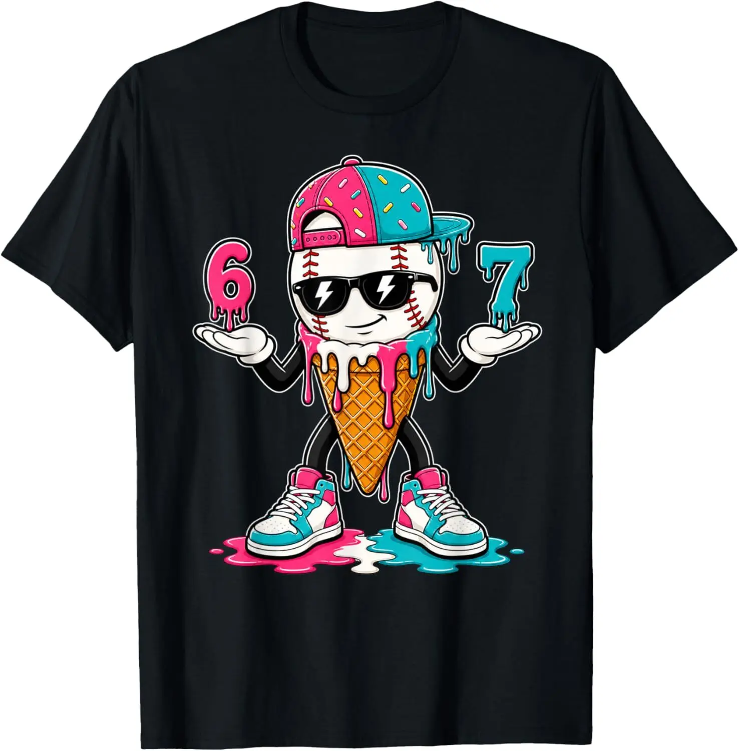 Baseball Drip 67 Boys 6 7 Baseball Ice Cream Drip Boys T-Shirt Kids graphic tee