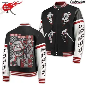 Ready For Freddy Fnaf Varsity Jacket, Horror Game Inspired Slasher Bomber Streetwear, Creepy Gaming Outerwear, Horror Gamer Gift