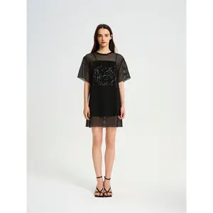 BlisSecret Oversize Mini T-Shirt Dress With Sequin Patch (2 pieces)