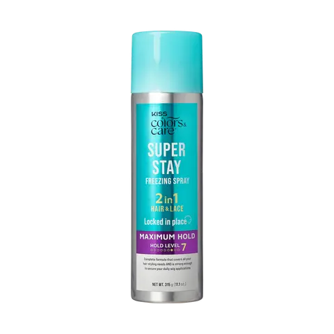 Kiss Colors & Care Super Stay Freezing Spray | Maximum Hold, For Natural Hair & Wigs, 24 Hr Hold, 11.1 oz, Hair Care