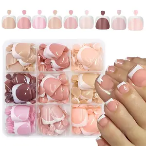 216Pcs Toe Nail Press ons White Deep French Tips Short Square Fake Toe Nails Artificial Toe Nail Tips, Colorful Full Cover Glossy Reused False Toenails 12 Sizes for Women Girls Manicure Nails Decoration, Fake Nails Kit