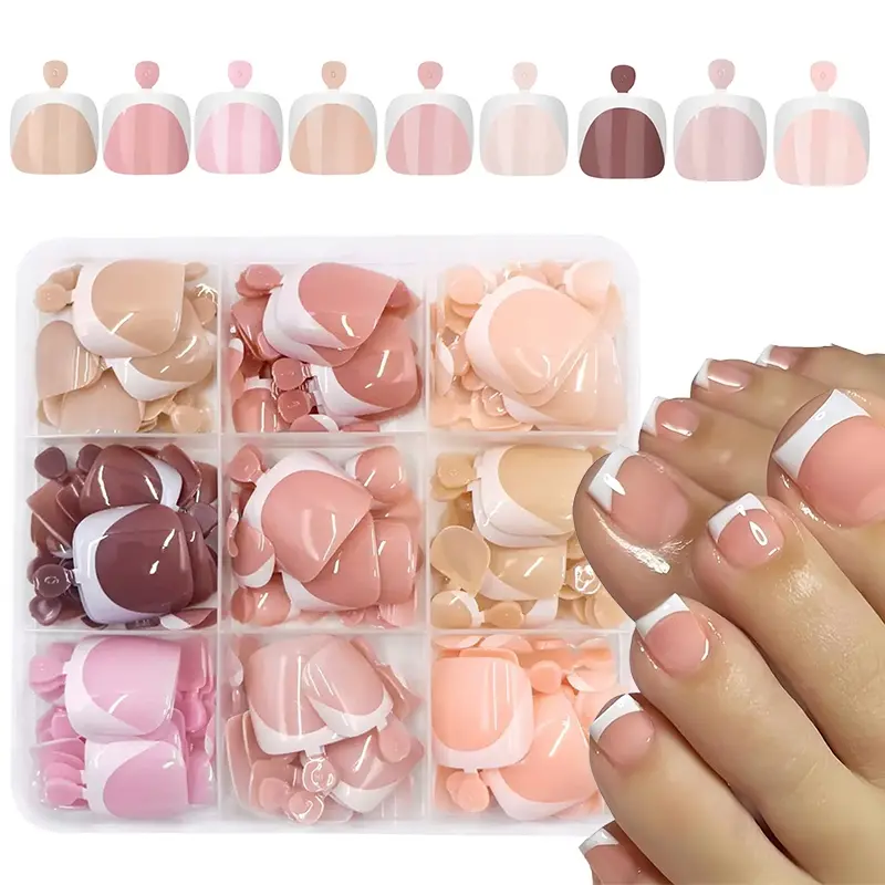 216Pcs Toe Nail Press ons White Deep French Tips Short Square Fake Toe Nails Artificial Toe Nail Tips, Colorful Full Cover Glossy False Toenails 12 Sizes for Women Girls Manicure Nails Decoration, Fake Nails Kit, Nail Art Supplies, Nail Art Products