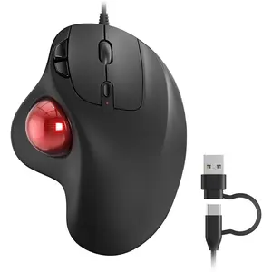 X-MUP09   M509 Trackball Mouse Wired, Ergonomic Design, Easy Thumb Control, Precise &amp; Smooth Tracking, 2-in-1 Interface (Type A &amp;Type C), Compatible for PC, Laptop, Mac, Windows(Red).