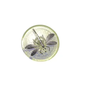 Czech Glass Dragonfly Button 31mm - Jonquil Yellow with Silver Foil Accents