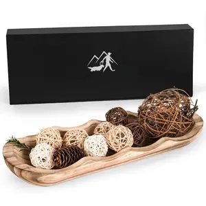 Wavy Edge Wooden Dough Bowl for Decor 16" L Lightweight Paulownia  Hand Carved Decorative Wooden Farmhouse Fruit Bowl ,  Decoration Centerpiece, Table Display Bowl