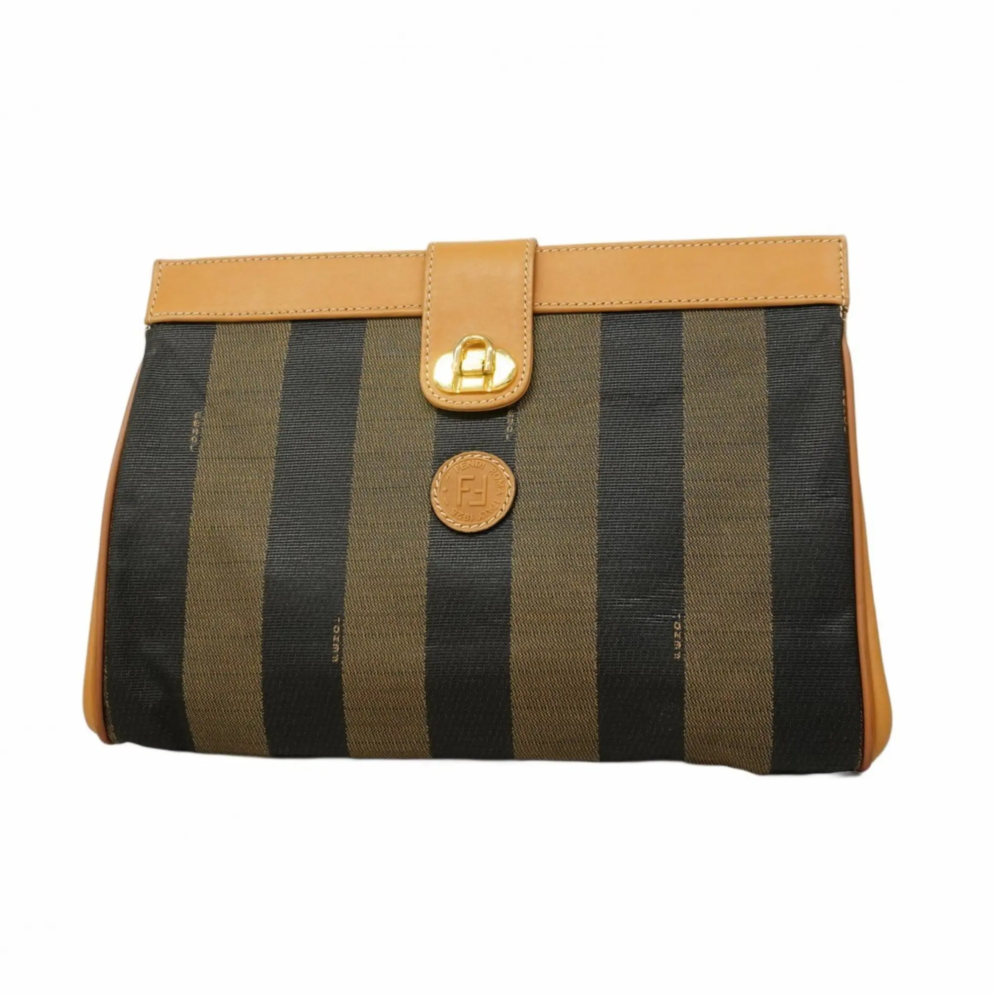 Pre-owned FENDI PVC Clutches & Wristlets Beige Black Clutch Bag