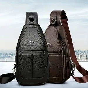 Men's Casual PU Leather Chest Bag with Adjustable Shoulder Strap, Zip Closure, Large Capacity Sling Bag for Outing - Uncharged, Sewing Thread Detail, No Print Design - For Men - Suitable for Everyday Use, Travel, Shopping - Perfect Gift for Men