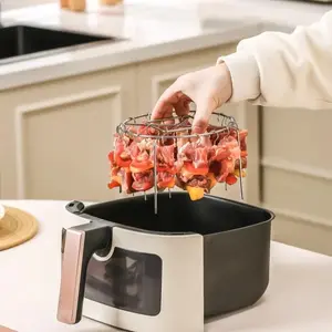 Universal Stainless Steel Grill Rack with 30 Skewers, Fits Air Fryer Oven BBQ, Food Prep Kitchen Tool, Suitable for 20cm Diameter