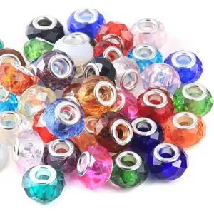 Large Hole Glass Beads Murano Glass Beads Assortments Faceted European Lampwork Loose Spacer Beading  Plated Cores Charms Bracelet for DIY Crafts  Making 50 count Mixed