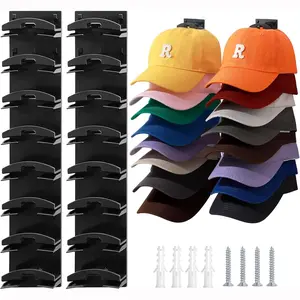 Hat Organizer for Baseball Caps - 2 Pack Wall Mount with Strong Adhesive, Holds Up to 16 Hats, 12.6x2.3 inch, Black Decor Hanging Hanger