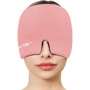 Migraine Headache Relief Cap, Gel Ice Head Wrap, Hot and Cold Therapy, Headache Eyes Mask for Sinus, Puffy Eyes, Tension and Stress Relief (Pink)