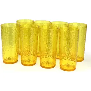 24-Ounce Plastic Tumbler Acrylic Drinking Glasses, Reusable Plastic Cups, Stackable, BPA-Free, Shatter Proof, Dishwasher Safe, Set of 8 (Yellow)