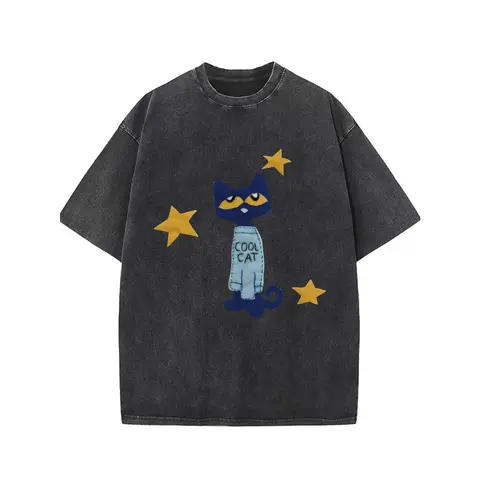 Holafish Women's Fashion Pattern Acid Washed and Old T-shirt Halloween/ Christmas Pattern Printed Design, Street Retro Style, Round Neck Short Sleeves, Ribbed Neckline, Loose Version, Preferred for Family Holiday Gifts