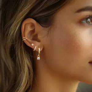 KOPERIN Dainty 4 Pairs Chain Earrings for Women Trendy Multiple Piercing Earrings CZ Cartilage Hypoallergenic Chain Jewelry Gifts for Fashion