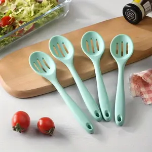 1/2pcs, Slotted Serving Spoon, Silicone Small Olive Spoon Colander, Wear-resistant Nonslip Colorful Stirring Spoon, Mixing Spoon, Kitchen Accessories, Cooking Utensils, Random Colors, Silicone Cooking Spoon