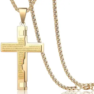 Yeelery 14K Gold filled Chain Style Cross Necklace Solid Clasp for Men Gold Tone for Wowem Prayer Pendant Simple Faith Jewelry for Men 24 inch Suitable for Adults