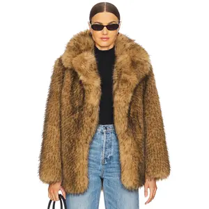 L'Academie by Marianna Gamine Faux Fur Jacket in Beige