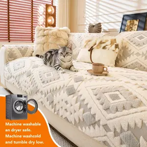 1pc Sofa Cover  Plush Sofa Cushion, Pet Dog Friendly Seat Pad, Soft Fine Fur, 3D Pattern Decoration, Bedroom Office Living Room Home Decor