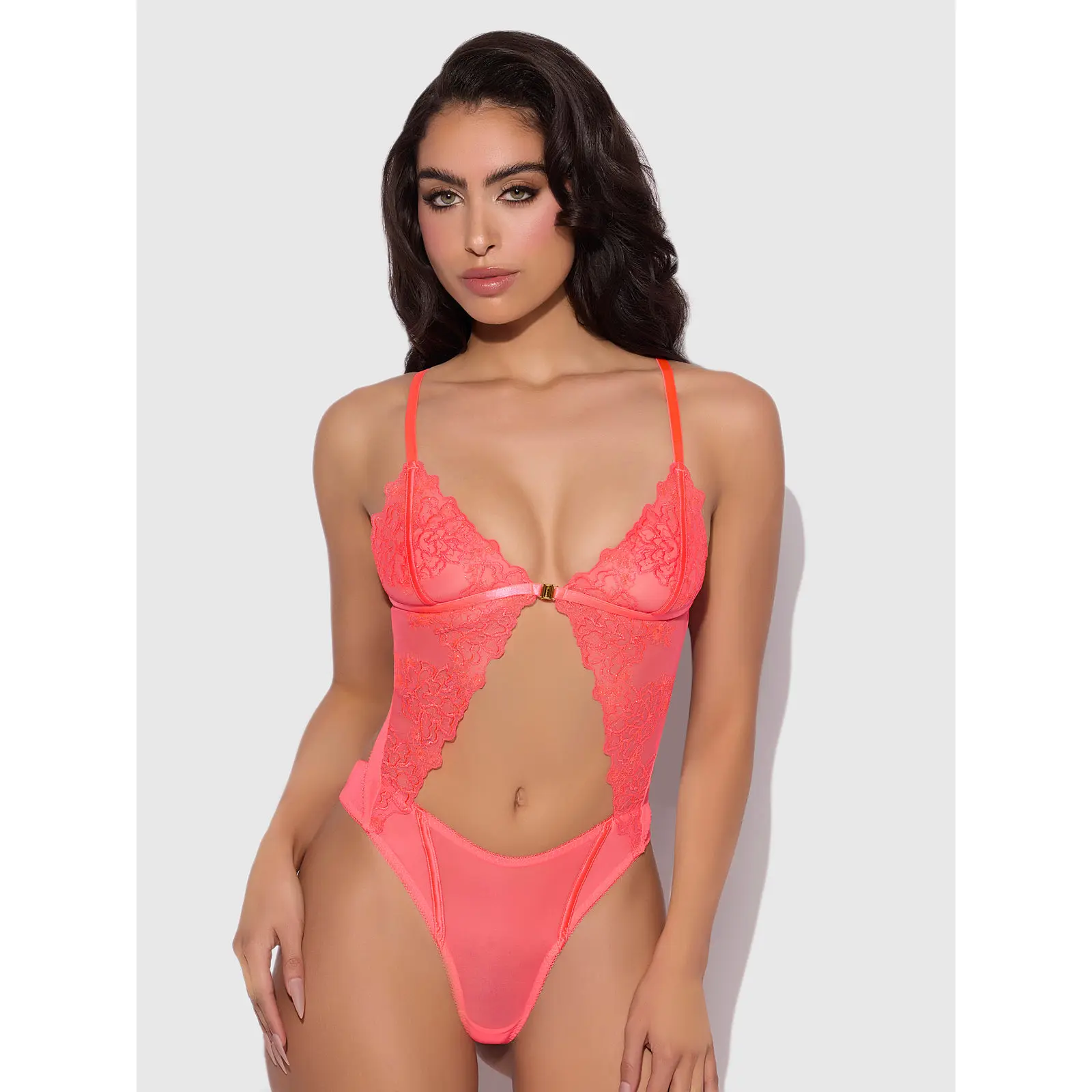 Frederick's of Hollywood Wren Sheer Embroidered Teddy, Wireless Lingerie Bodysuit for Women with Breakable Front Clasp