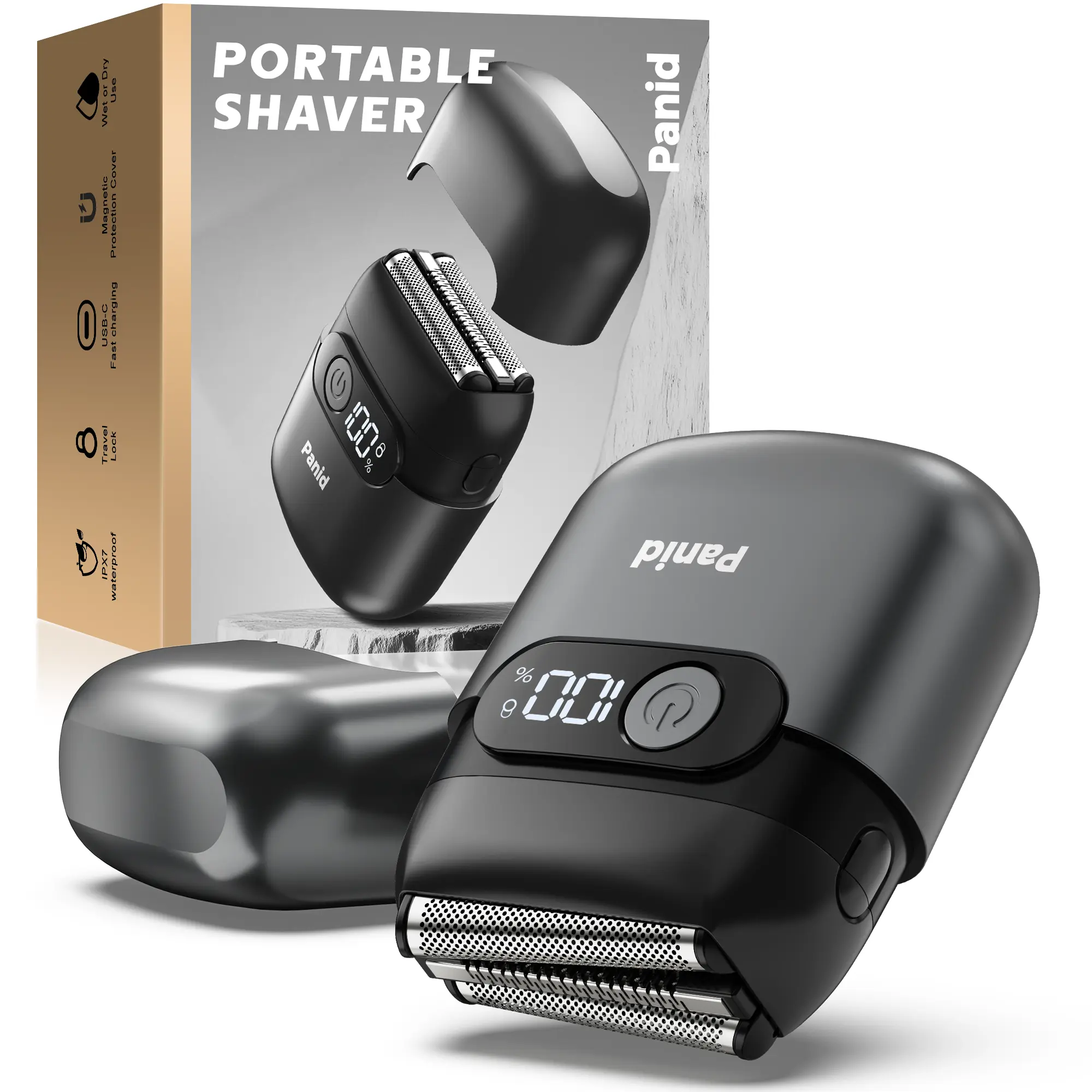 Panid Electric Foil Shavers for Men Upgraded Mini Razor with 3 Floating Blades LED Display USB-C Fast Rechargeable Portable for Beard Face Wet Dry Shaving