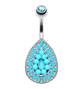 Turquoise Beaded Teardrop Belly Button Ring