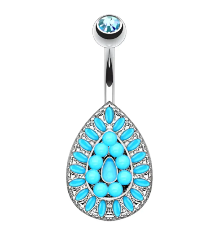Turquoise Beaded Teardrop Belly Button Ring