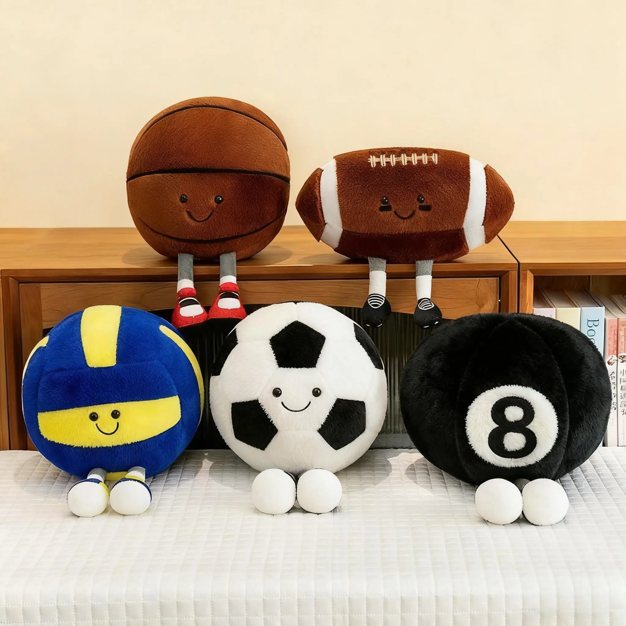 11-Inch Huggable Sports Ball Plush Toys, Soft Cuddly Stuffed Animals (Soccer, Football, Basketball), Cuddly Stuffed Animal Gifts for Kids & Adults, Home Decor Figurines