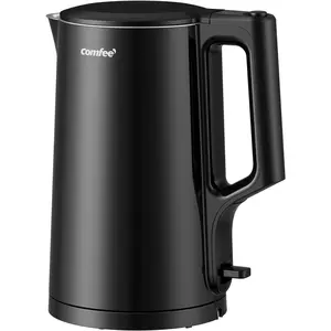 1.7L Double Wall Electric Tea Kettle and Kettle Water Boiler, 100% Stainless Steel Interior & Lid & Spout, Two-Level Wide Open Lid, 1500W Fast Boiling, Auto-Off and Boil-Dry Protection