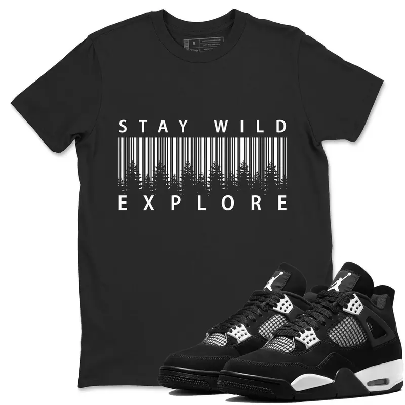 Unisex T-shirt to match Jordans 4 Retro White Thunder - Stay Wild. 100% Cotton for Casual Wear. Comfortable Summer Unisex T-Shirt to match Jordan Sneaker. Streetwear Style. urban outfitters