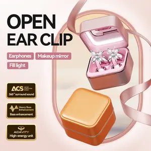 Chengruida  M161 headphones ,Comes with makeup mirror and fill light .High Appearance Ear Accessories TWS Earbuds, Butterfly Decorated Open Ear Clip Wireless Headphones