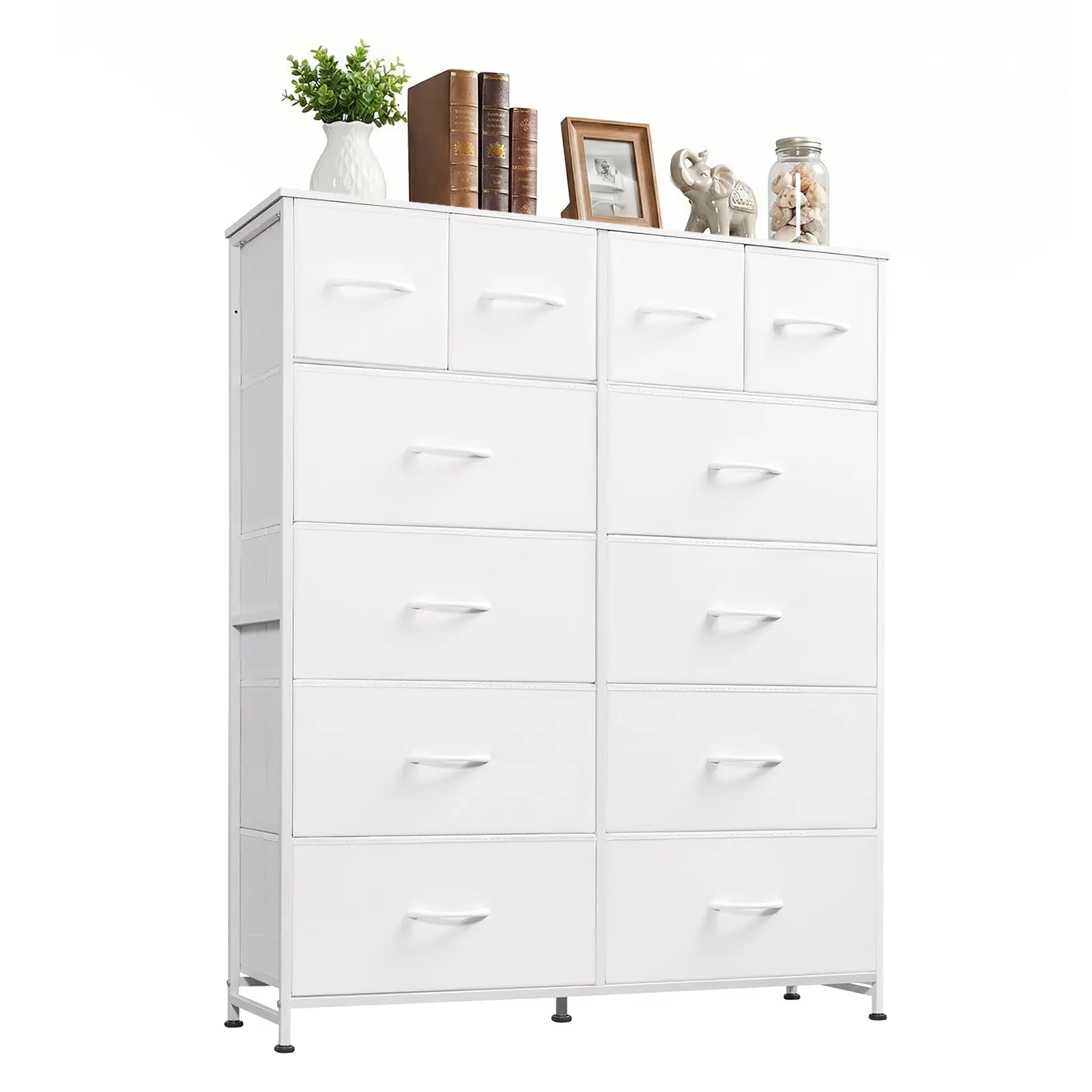 12-Drawer Steel Frame Dresser with Wood Top - 100LB Capacity, Anti-Tip Design, Fabric Drawers for Bedroom/Office/Hallway