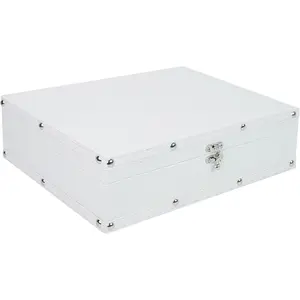 DreamsEden Wooden Keepsake Box - White Leather Storage Box with Hinged Lid & Latch, Memory Treasure Chest for Jewelry, Photos, Letters| Decorative Home Decor Trunk (12.2’’L x 8.6’’W x 3.5’’H)