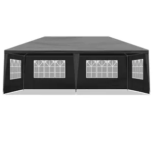 10x20 FT Pop-Up Canopy Tent - Black PE Fabric Outdoor Gazebo Shelter with 6 Removable Sidewalls, 2 Doors, 4 Windows, Powder-Coated Steel Frame for Wedding, Backyard Events
