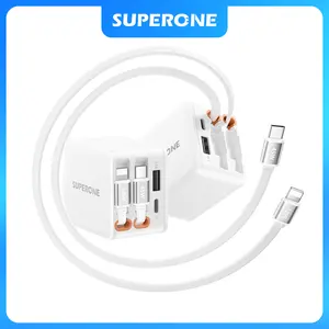 SUPERONE 84W Retractable Wall Charger, 4-Port USB-C Charger Block with Dual Cables, Fast Charging for MacBook, iPad, iPhone 17/16/15/14/13, Galaxy, Pixel Smartphones