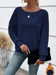 New Fall Winter Comfortable Casual Solid Color Long Sleeve Round Neck Patchwork Pullover Top T-Shirt for Women